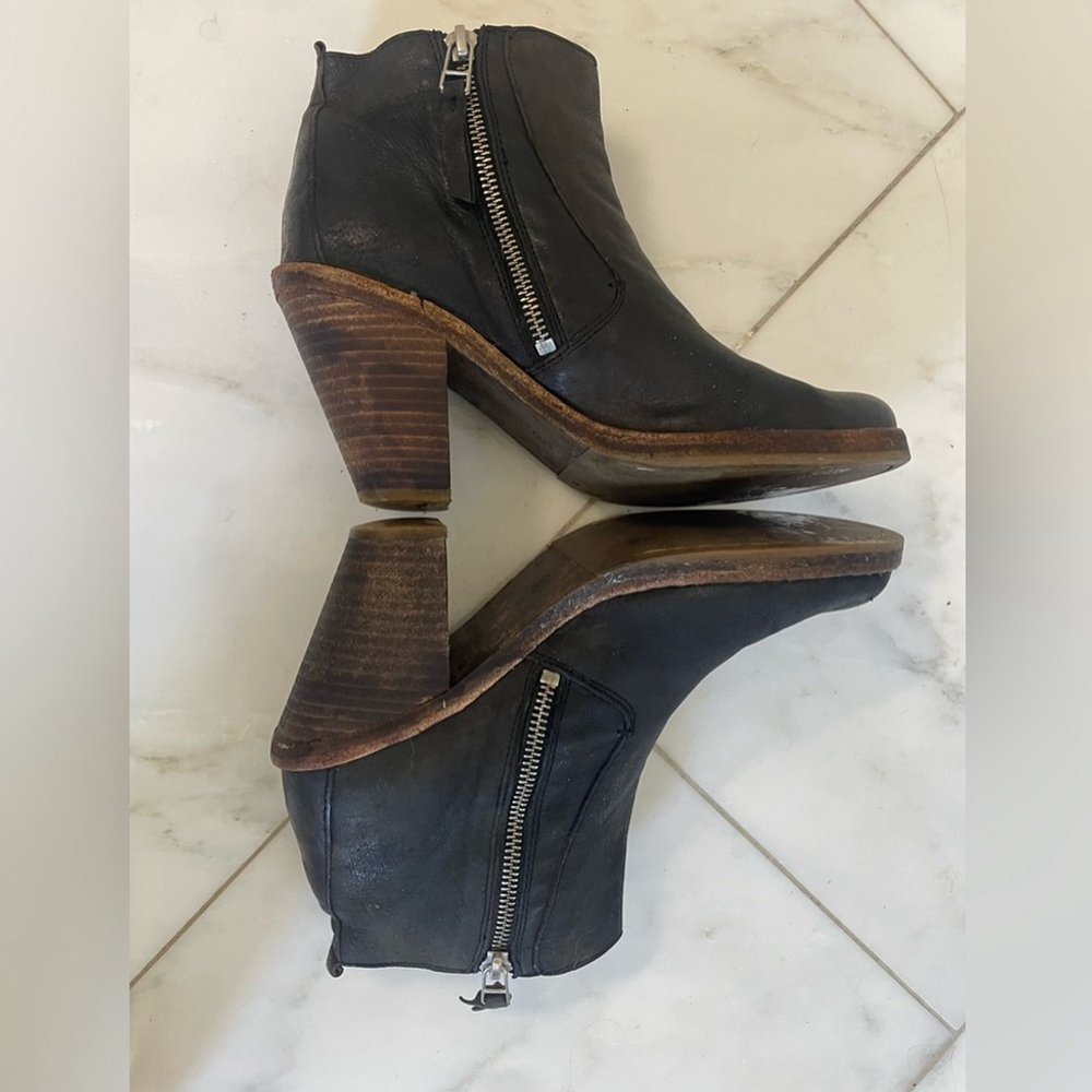 All Saints, euro 38 US 7-7.5, black leather ankle boot wood chunky block heel - Picture 5 of 9